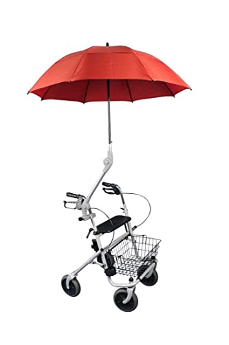 FabaCare Rollatorschirm Protektor, Schirm für Rollatoren, Regenschirm mit Halterung, Rot