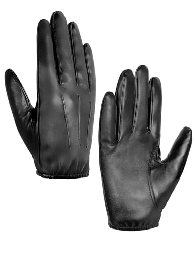 MELLIEX Lederhandschuhe Herren, Faux Leder Handschuhe Dünne Ungefüttert Winddicht Touchscreen Lederhandschuhe