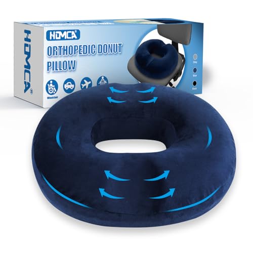 HOMCA Sitzkissen Hämorrhoiden Orthopädisch Donut Kissen aus Memory-Schaum, Ergonomisches Steißbeinkissen für Rollstühle, Autos und Bürostühle, Erhöht Sitzkomfort, 45x40x9cm, Blau